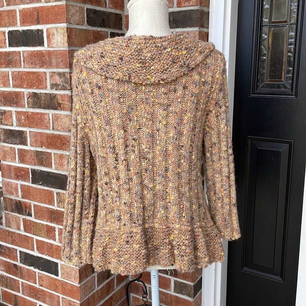 Ruby Rd. Boho Multicolor Wool Blend Knit Ruffle Cropped Cardigan Sweater - Picture 5 of 9